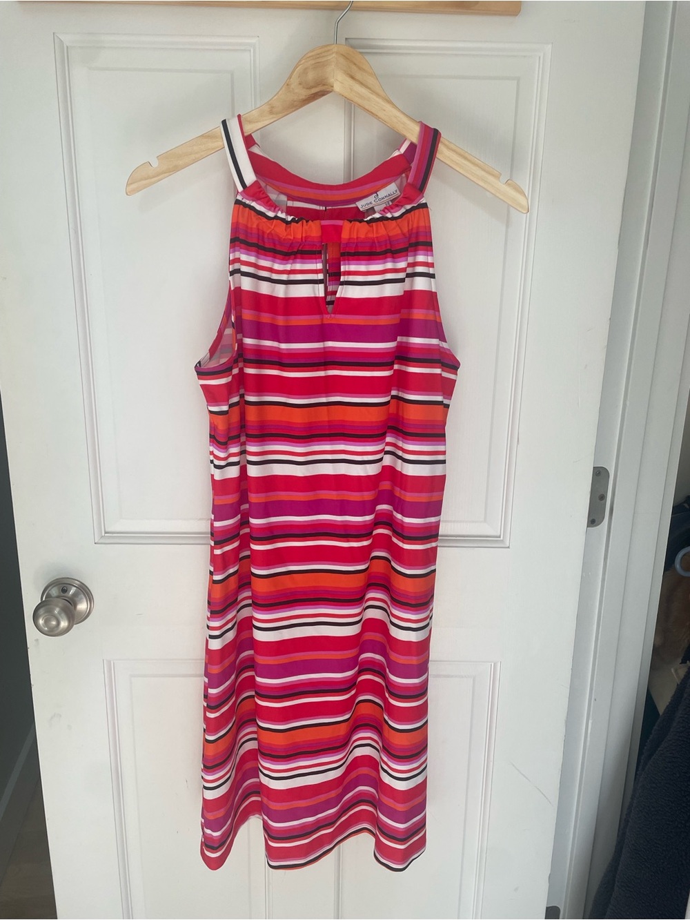 Jude Connally Pink, Orange & White Striped Halter Dress